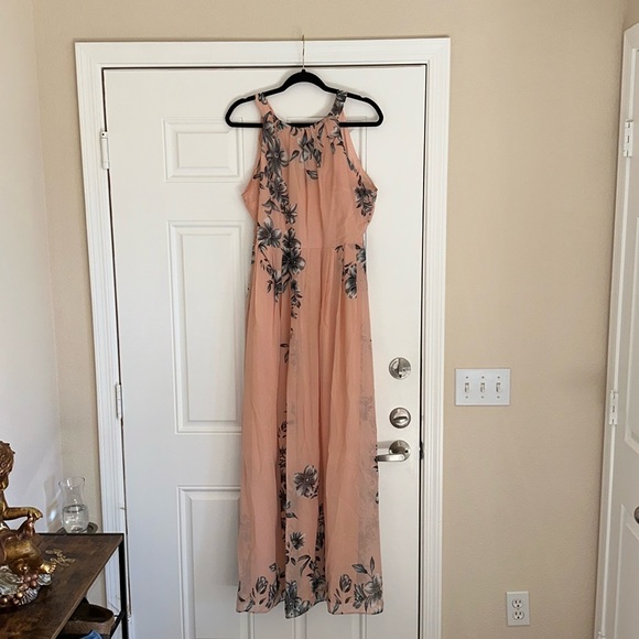 Ruiyige Pink and Grey Formal Sleeveless Maxi Chiffon Halter Neck Vintage Dress - Picture 3 of 8
